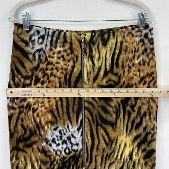 Vtg Cartise Skirt Womens 8 Brown Black Leopard Pencil Skirt Scuba Gold Zipper - Picture 15 of 16